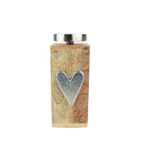 Holz Tierurne Silver Heart mit Erinnerungslicht