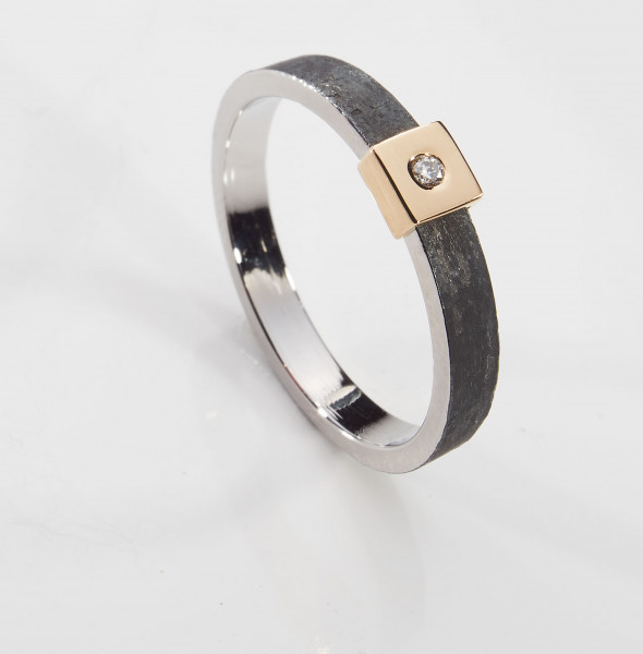 Ring, Edelstahl, 3 Seiten poliert, Gold, Diamant, 3mm